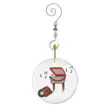 (Coffee And Christmas Music-6584) Christmas Ornaments Ceramic Charm with Hook Crystal Handmade Xmas Tree Decorations Keepsake Stocking Stuffer