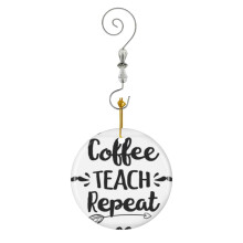 (Coffee Teach Repeat-9967) Christmas Ornaments Ceramic Charm with Hook Crystal Handmade Xmas Tree Decorations Keepsake Stocking Stuffer