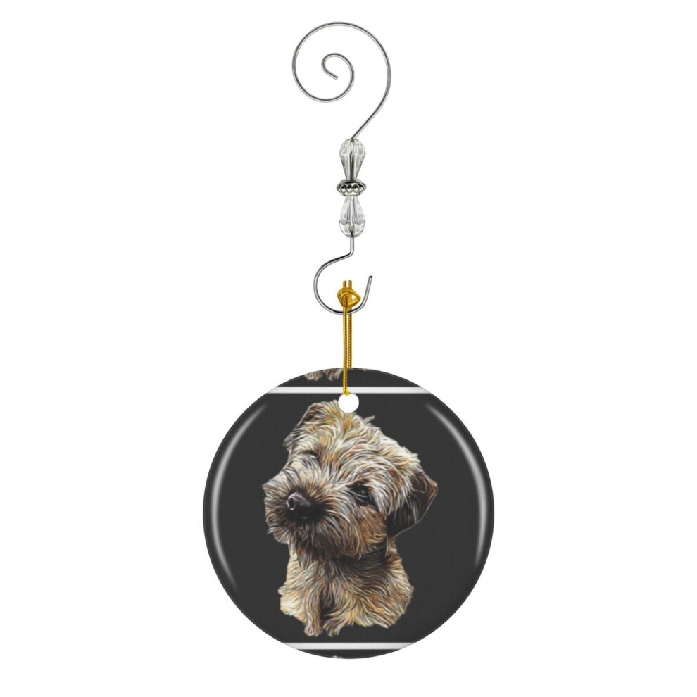 (Border Terrier Cute Puppy Dog-2087) Christmas Ornaments Ceramic Charm with Hook Crystal Handmade Xmas Tree Decorations Keepsake Stocking Stuffer
