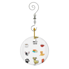 (Dogs Books And Coffee QUOTE-3429) Christmas Ornaments Ceramic Charm with Hook Crystal Handmade Xmas Tree Decorations Keepsake Stocking Stuffer