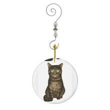 (Domestic Brown Tabby Cat-1739) Christmas Ornaments Ceramic Charm with Hook Crystal Handmade Xmas Tree Decorations Keepsake Stocking Stuffer