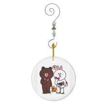 (Brown And Cony-2342) Christmas Ornaments Ceramic Charm with Hook Crystal Handmade Xmas Tree Decorations Keepsake Stocking Stuffer
