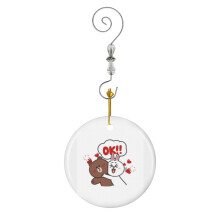 (Brown And Cony-2997) Christmas Ornaments Ceramic Charm with Hook Crystal Handmade Xmas Tree Decorations Keepsake Stocking Stuffer
