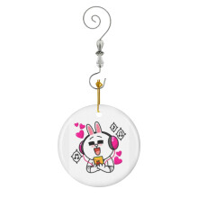 (Brown And Cony-5780) Christmas Ornaments Ceramic Charm with Hook Crystal Handmade Xmas Tree Decorations Keepsake Stocking Stuffer