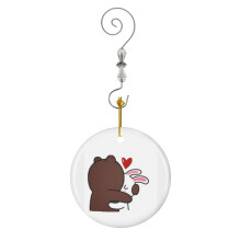 (Brown And Cony-959) Christmas Ornaments Ceramic Charm with Hook Crystal Handmade Xmas Tree Decorations Keepsake Stocking Stuffer