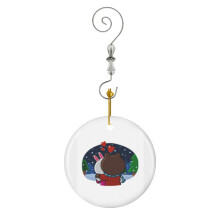 (Brown And Cony-6314) Christmas Ornaments Ceramic Charm with Hook Crystal Handmade Xmas Tree Decorations Keepsake Stocking Stuffer