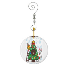 (Adorable Brown Bear And Cony Christmas-6155) Christmas Ornaments Ceramic Charm with Hook Crystal Handmade Xmas Tree Decorations Keepsake Stocking Stuffer