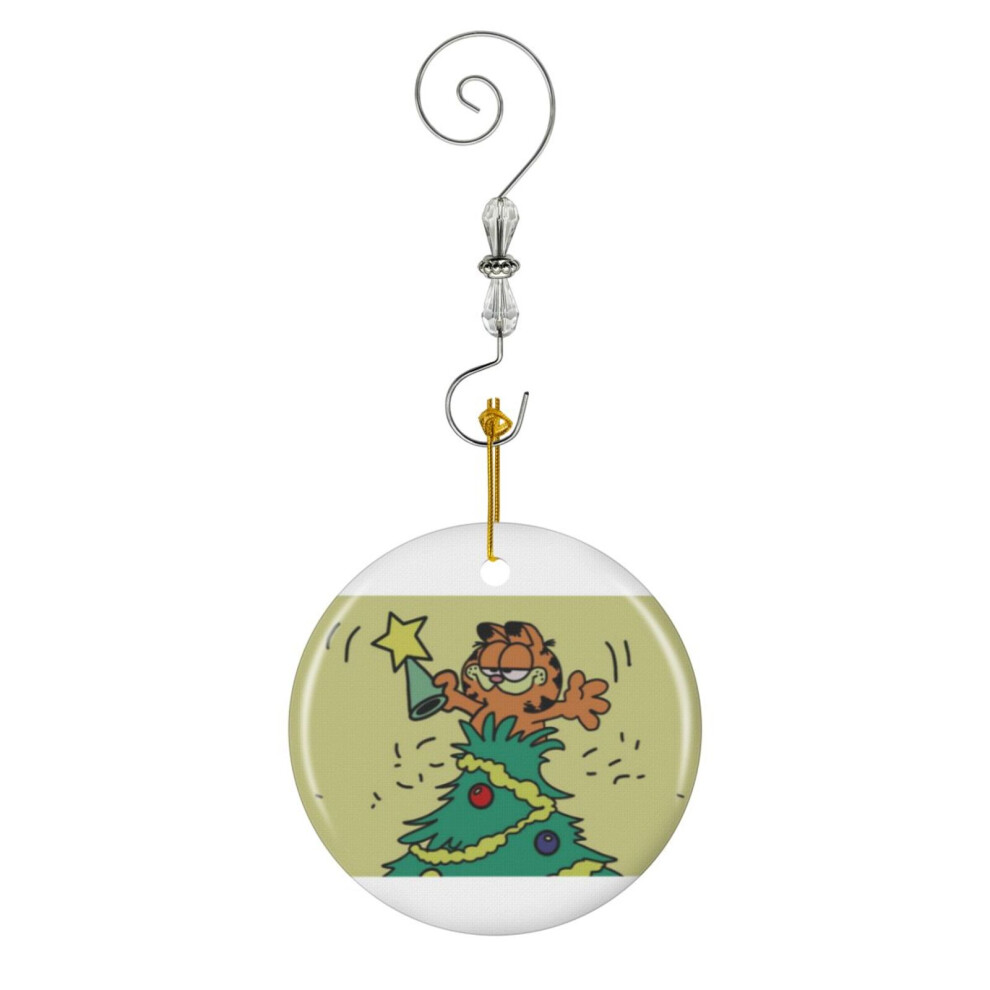 (Christmas Garfield-3611) Christmas Ornaments Ceramic Charm with Hook Crystal Handmade Xmas Tree Decorations Keepsake Stocking Stuffer