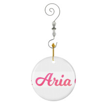 (Aria Girls Name Pink Watercolor Type Design-9607) Christmas Ornaments Ceramic Charm with Hook Crystal Handmade Xmas Tree Decorations Keepsake Stocking Stuffer
