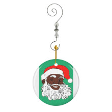 (Winking Black Santa Claus Christmas XMAS-1583) Christmas Ornaments Ceramic Charm with Hook Crystal Handmade Xmas Tree Decorations Keepsake Stocking Stuffer