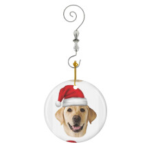 (Santa Yellow Lab Portrait Labrador Christmas Holiday-10406) Christmas Ornaments Ceramic Charm with Hook Crystal Handmade Xmas Tree Decorations Keepsake Stocking Stuffer