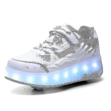 (White, 37) Childrens Sneakers Double-wheeled Shoes Led Light Shoes Q7-yky