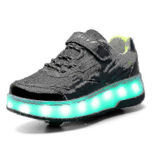 (Black, 34) Childrens Sneakers Double-wheeled Shoes Led Light Shoes Q7-yky
