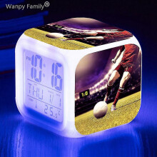 (plum) Football Alarm Clocks Kids Room 7color Changing Multifunction Touth Sensing Glowing Desk Clock Christmas Gifts For Child