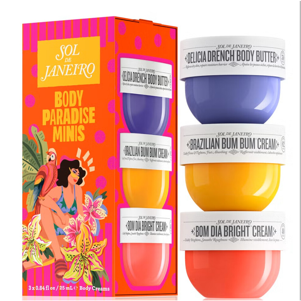 Sol de Janeiro Body Paradise Minis Set — 3x 25ml: Bum Bum Cream, Bom Dia Body Cream & Delicia Drench Body Butter