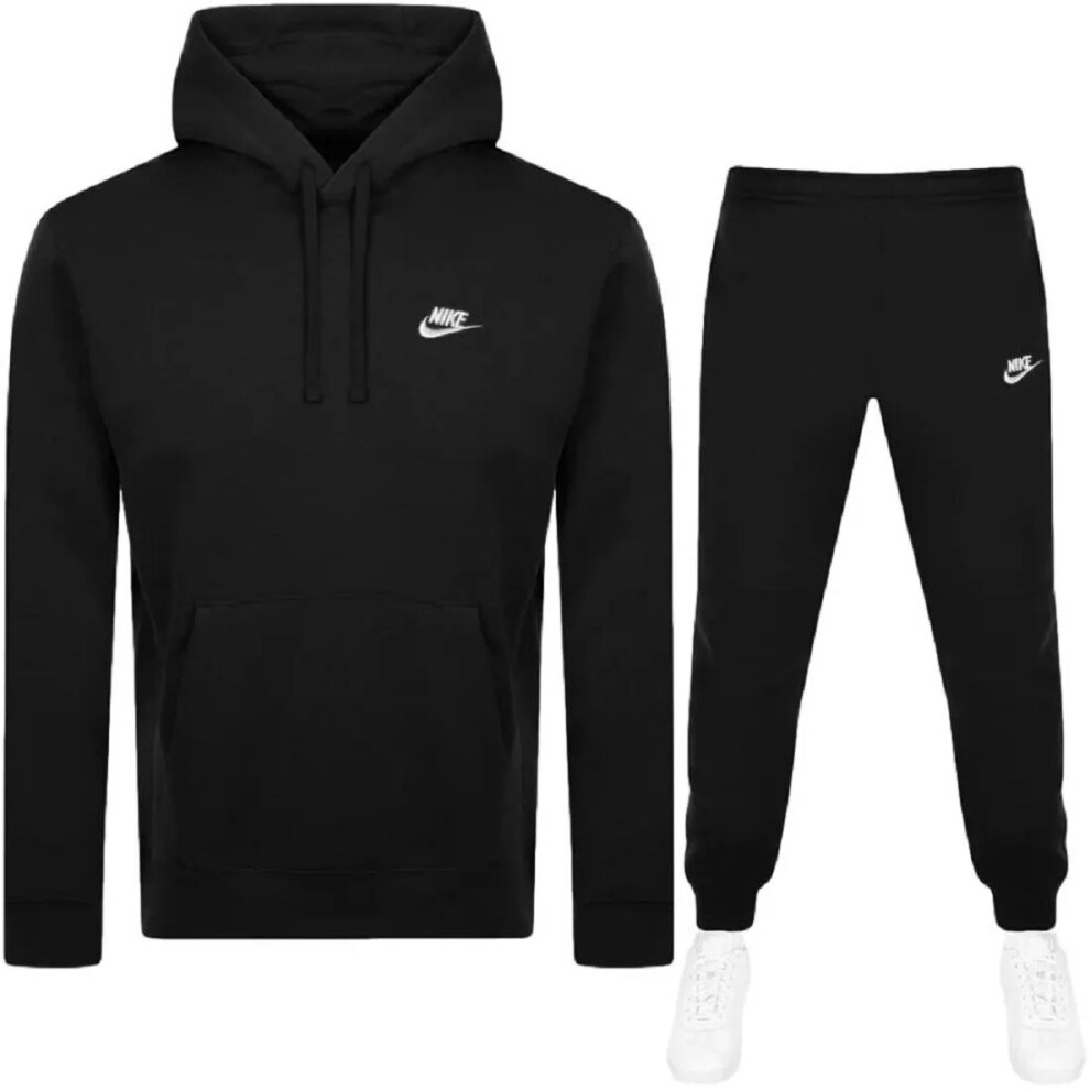 (Medium) Nike Club Hooded Black Tracksuit