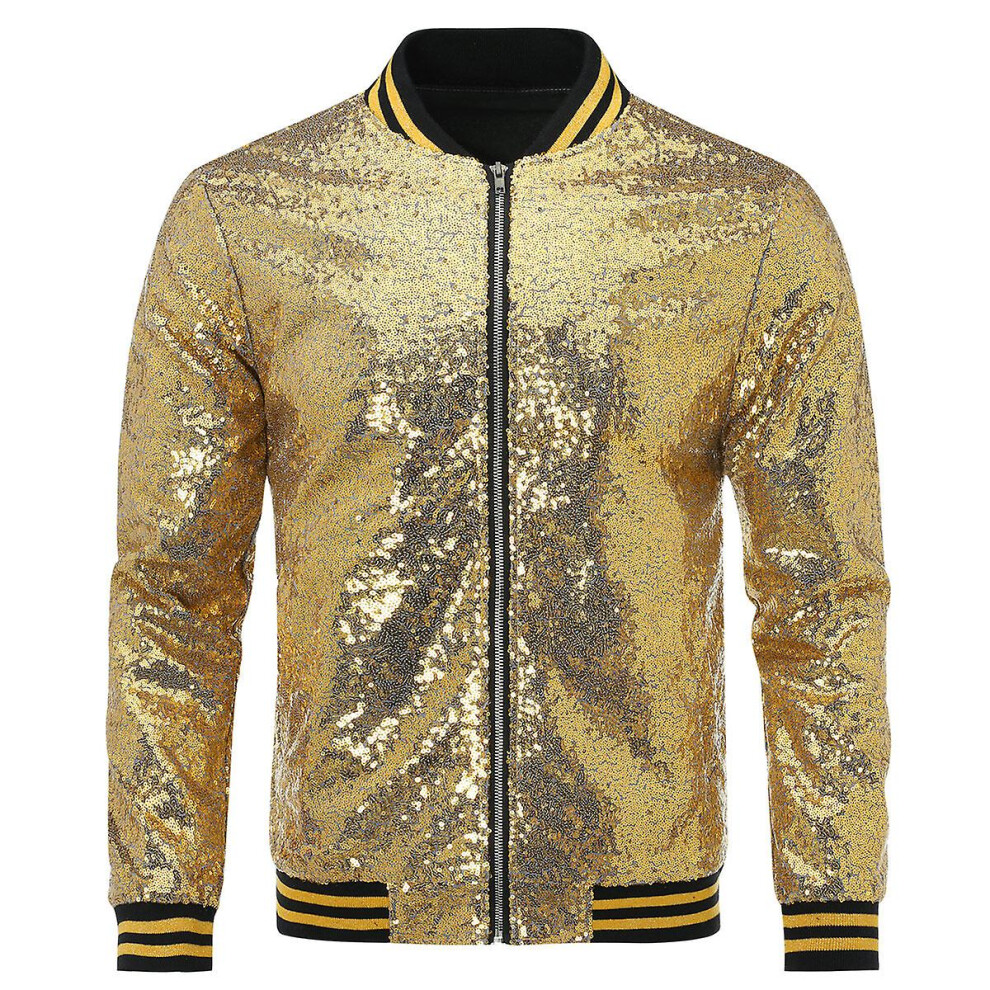 (Gold, S) Allthemen Mens Sequins Casual Zipper Party Bomber Jacket-image-OPC-PFMFJWN-NEW