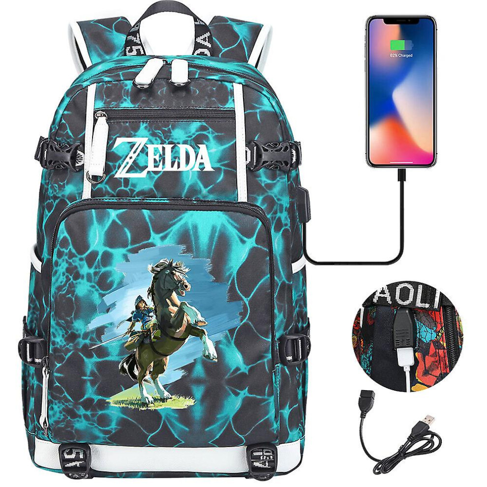 (10) Zelda Breath of the Wild Eye Game USB Backpack - Cosplay Student Schoolbag for BotW Fans - Unisex Travel Laptop Bag for Computer and Gaming