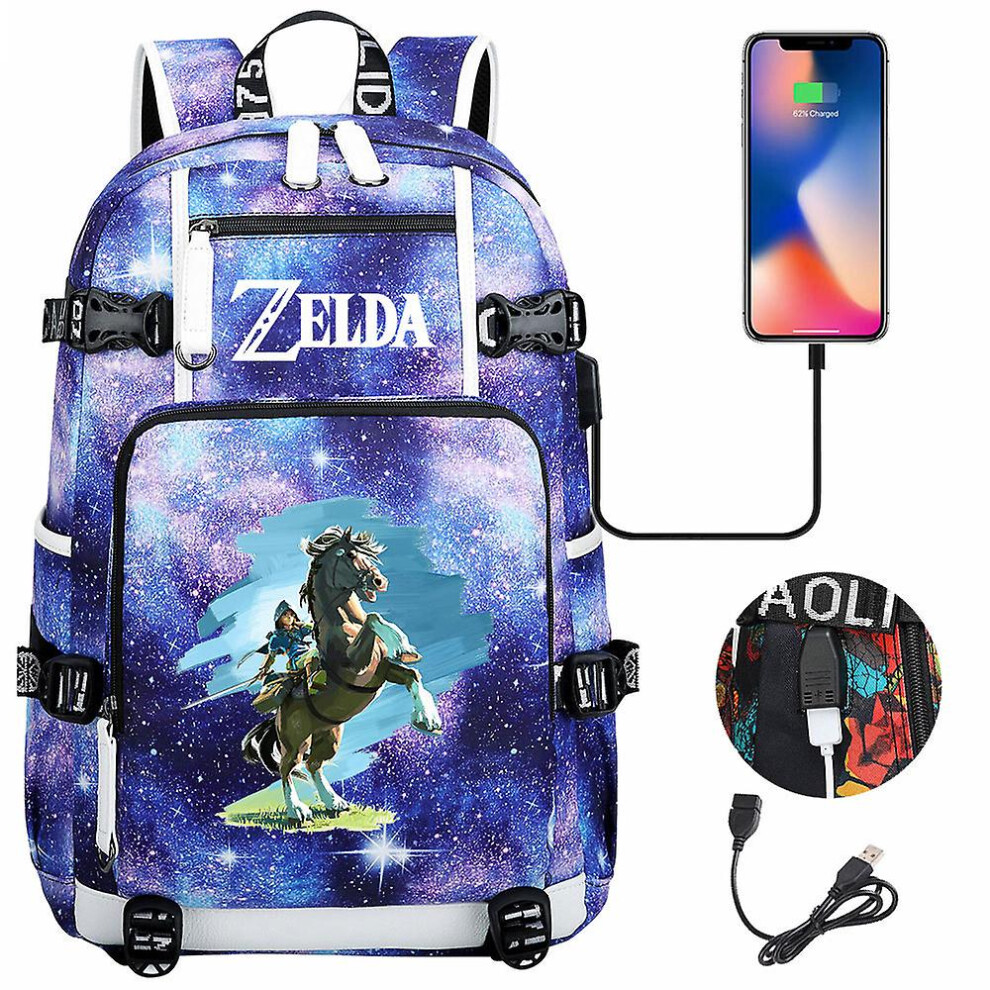 (6) Zelda Breath of the Wild Eye Game USB Backpack - Cosplay Student Schoolbag for BotW Fans - Unisex Travel Laptop Bag for Computer and Gaming
