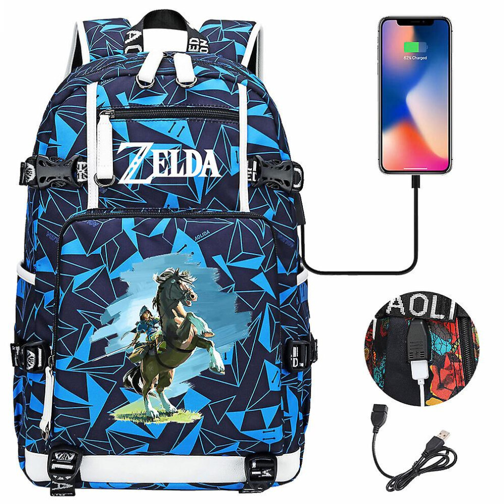 (3) Zelda Breath of the Wild Eye Game USB Backpack - Cosplay Student Schoolbag for BotW Fans - Unisex Travel Laptop Bag for Computer and Gaming