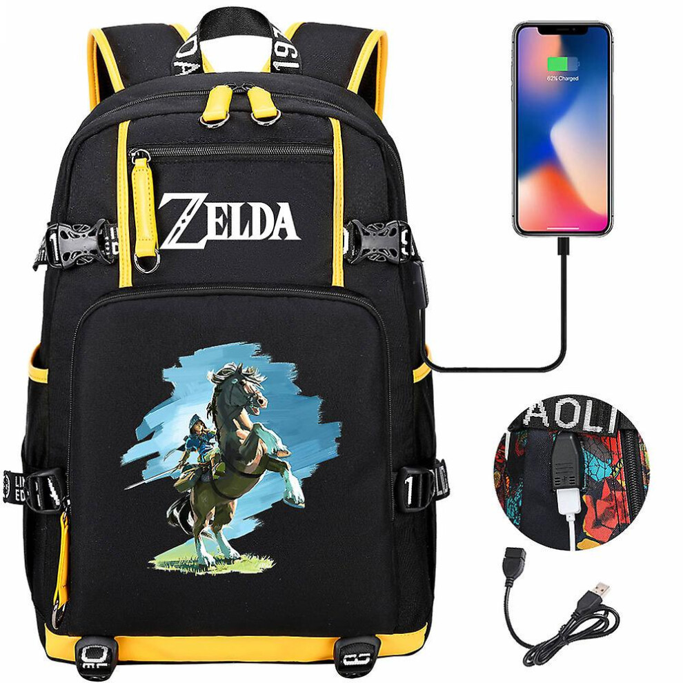 (12) Zelda Breath of the Wild Eye Game USB Backpack - Cosplay Student Schoolbag for BotW Fans - Unisex Travel Laptop Bag for Computer and Gaming