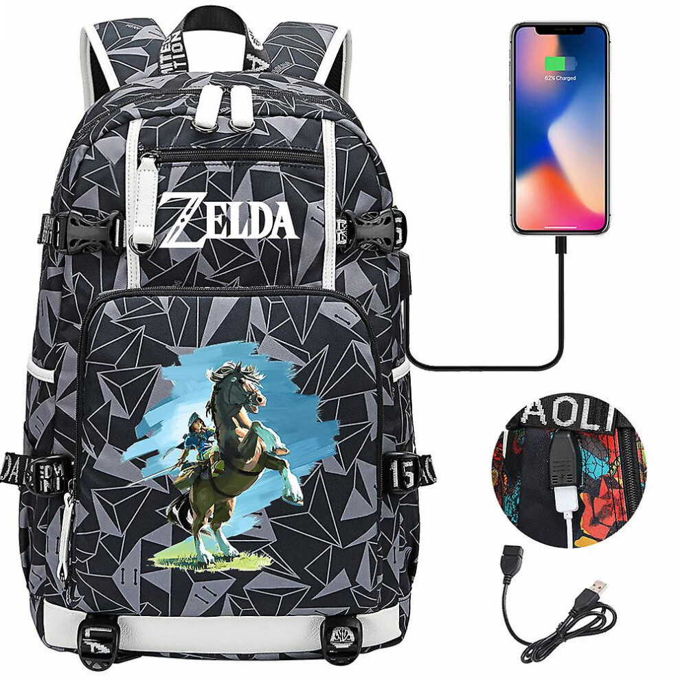 (2) Zelda Breath of the Wild Eye Game USB Backpack - Cosplay Student Schoolbag for BotW Fans - Unisex Travel Laptop Bag for Computer and Gaming