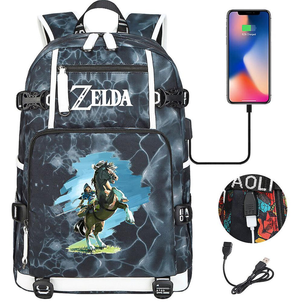 (9) Zelda Breath of the Wild Eye Game USB Backpack - Cosplay Student Schoolbag for BotW Fans - Unisex Travel Laptop Bag for Computer and Gaming