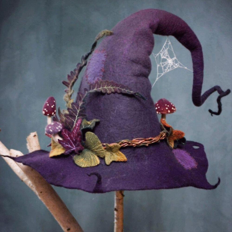 (Purple) Witch Hat Floral Vine Felt Cap Cosplay Performance Prop Purple