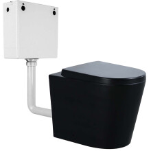 Rimless Back to Wall Toilet WC BTW Soft Close Seat Concealed Cistern Matt Black