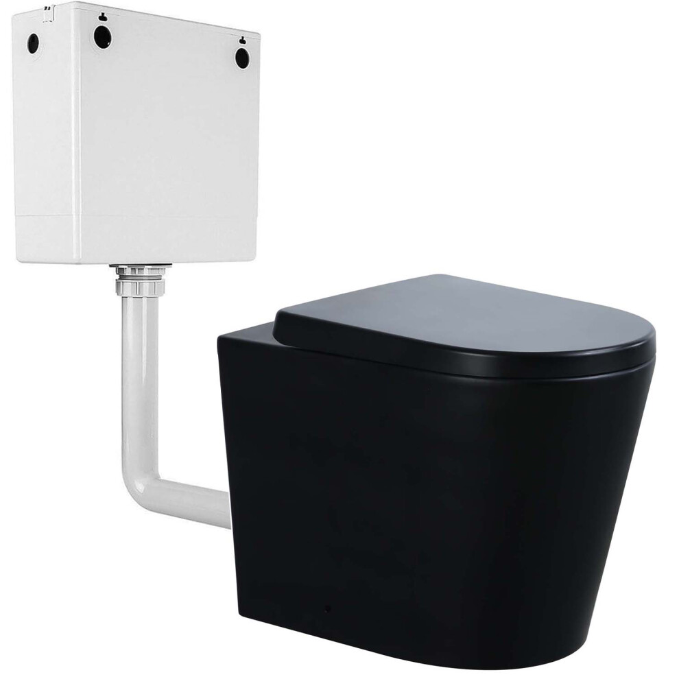 Rimless Back To Wall Toilet Wc Btw Soft Close Seat Concealed Cistern Matt Black 9331924618806