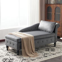 (Grey) Velvet Chaise Lounge Sofa with Storage for Bedroom