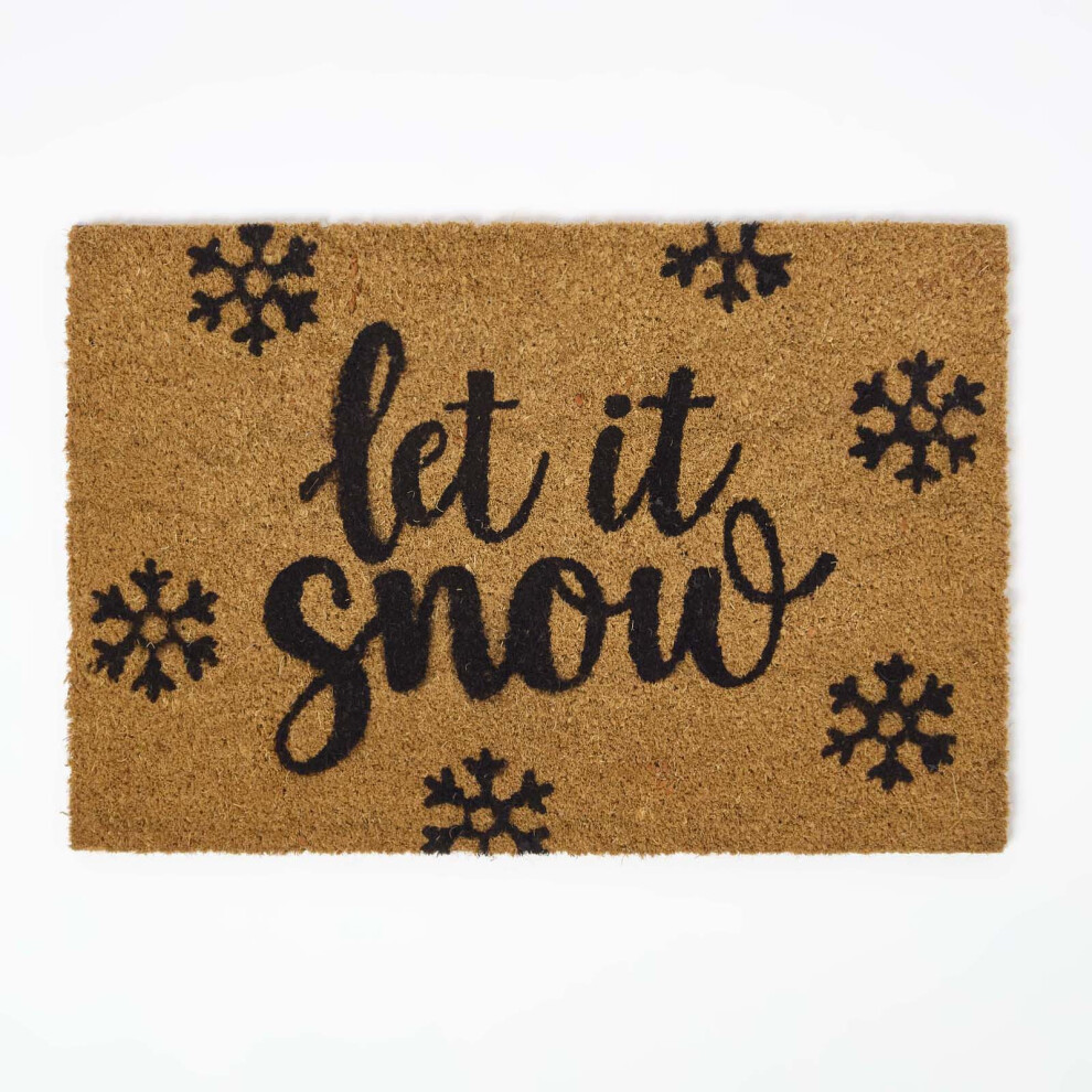 HOMESCAPES Coir Doormat Christmas 'Let It Snow', Natural, 40 x 60 cm