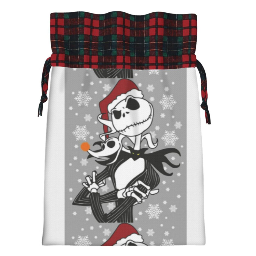 (Jack Skellington - Nightmare Before Christmas#3608) Christmas Bags Santa Sack Stocking Kids Drawstring Gift Presents Bag 21x30cm Scottish Plaid Check