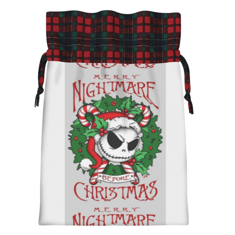 (Merry Nightmare Before Christmas#5185) Christmas Bags Santa Sack Stocking Kids Drawstring Gift Presents Bag 21x30cm Scottish Plaid Check