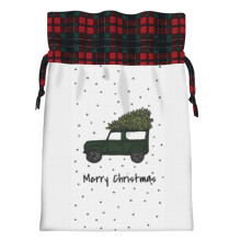 (Christmas Land Rover Defender#4913) Christmas Bags Santa Sack Stocking Kids Drawstring Gift Presents Bag 21x30cm Scottish Plaid Check