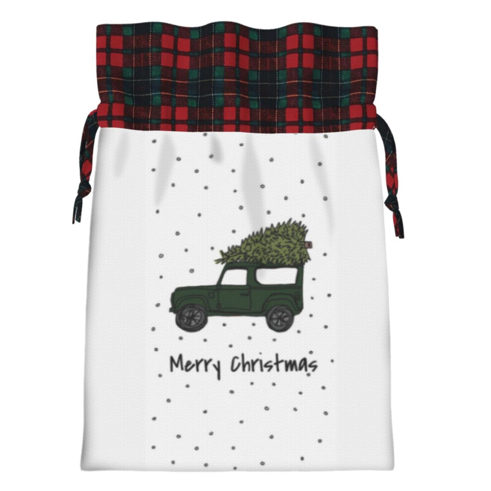 (Christmas Land Rover Defender#4913) Christmas Bags Santa Sack Stocking Kids Drawstring Gift Presents Bag 21x30cm Scottish Plaid Check