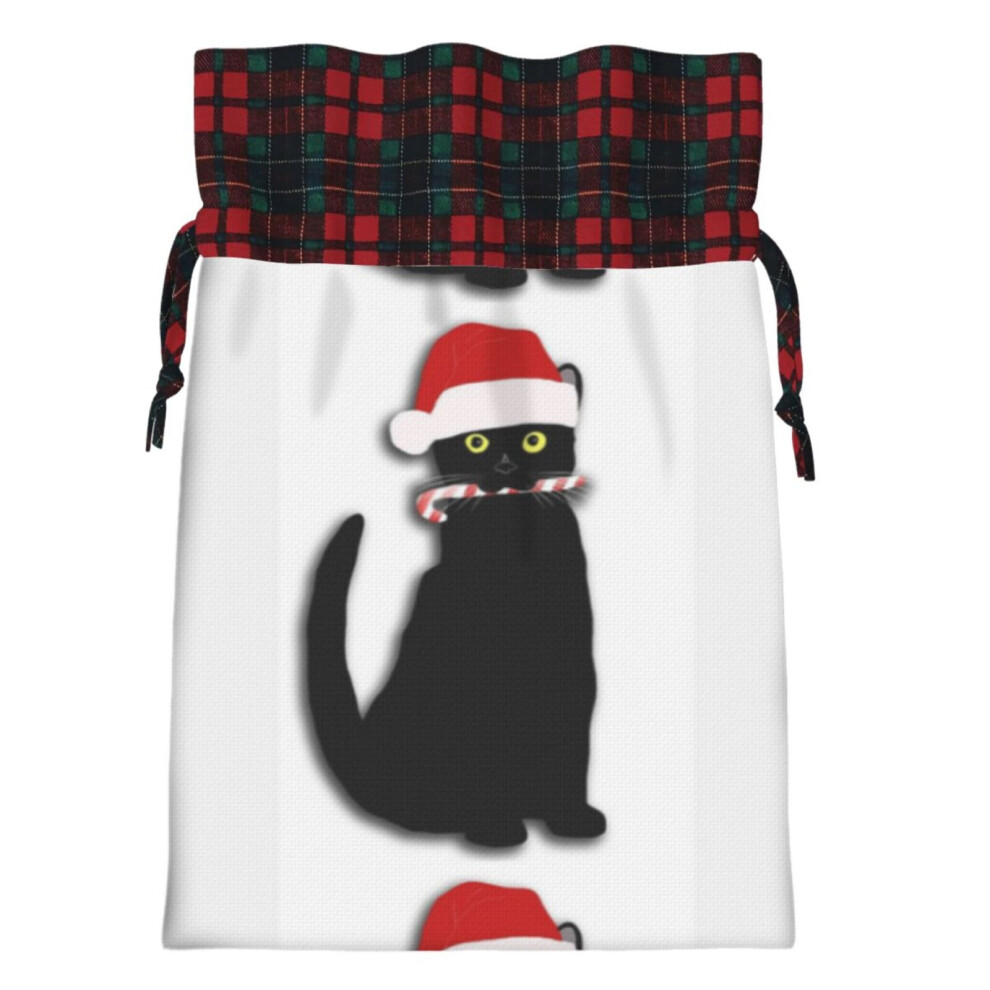 (Christmas Cat#2166) Christmas Bags Santa Sack Stocking Kids Drawstring Gift Presents Bag 21x30cm Scottish Plaid Check