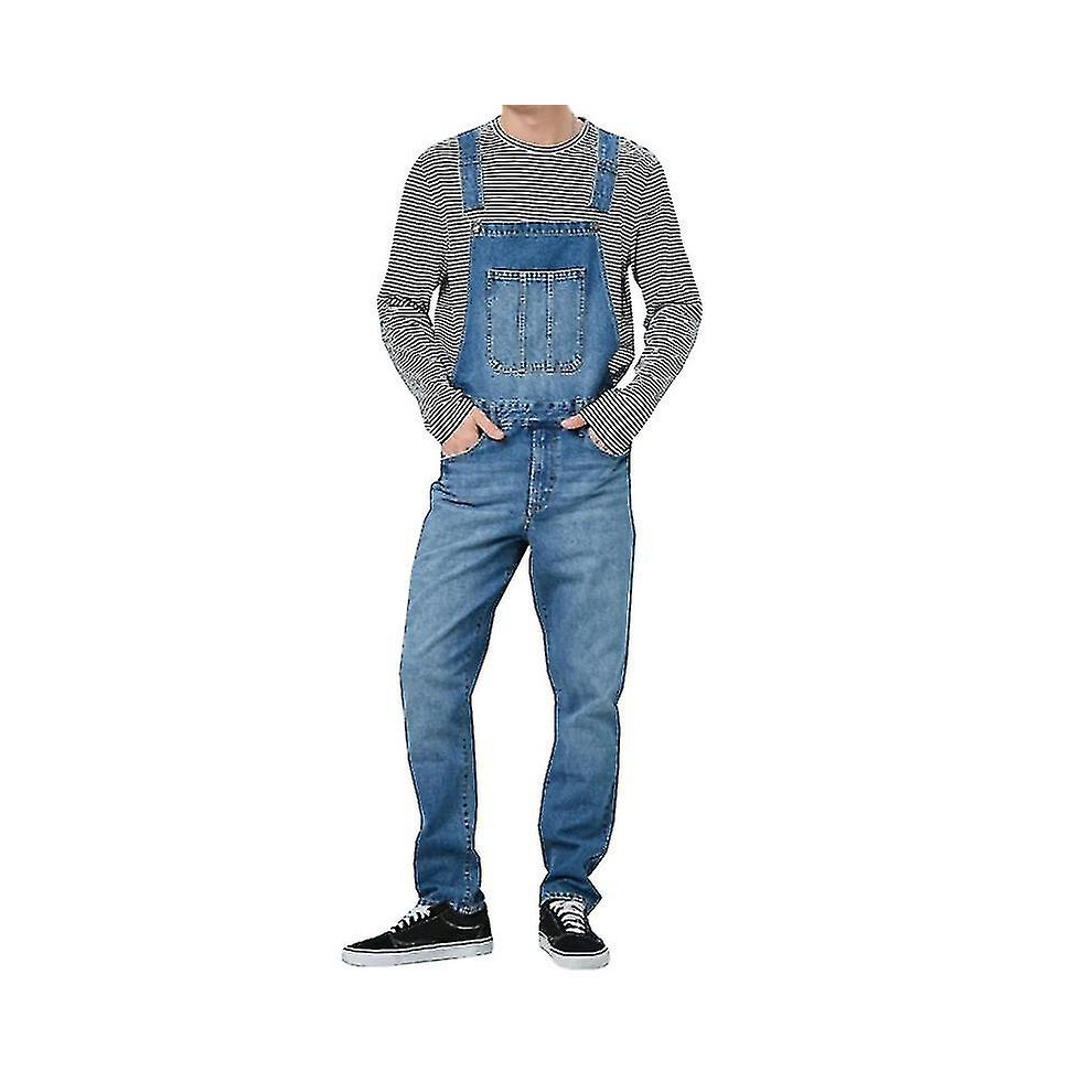 (Dark Blue, M) Mens Loose Denim Overalls Bib Suspenders Pants Dungarees Jeans Jumpsuits Overalls