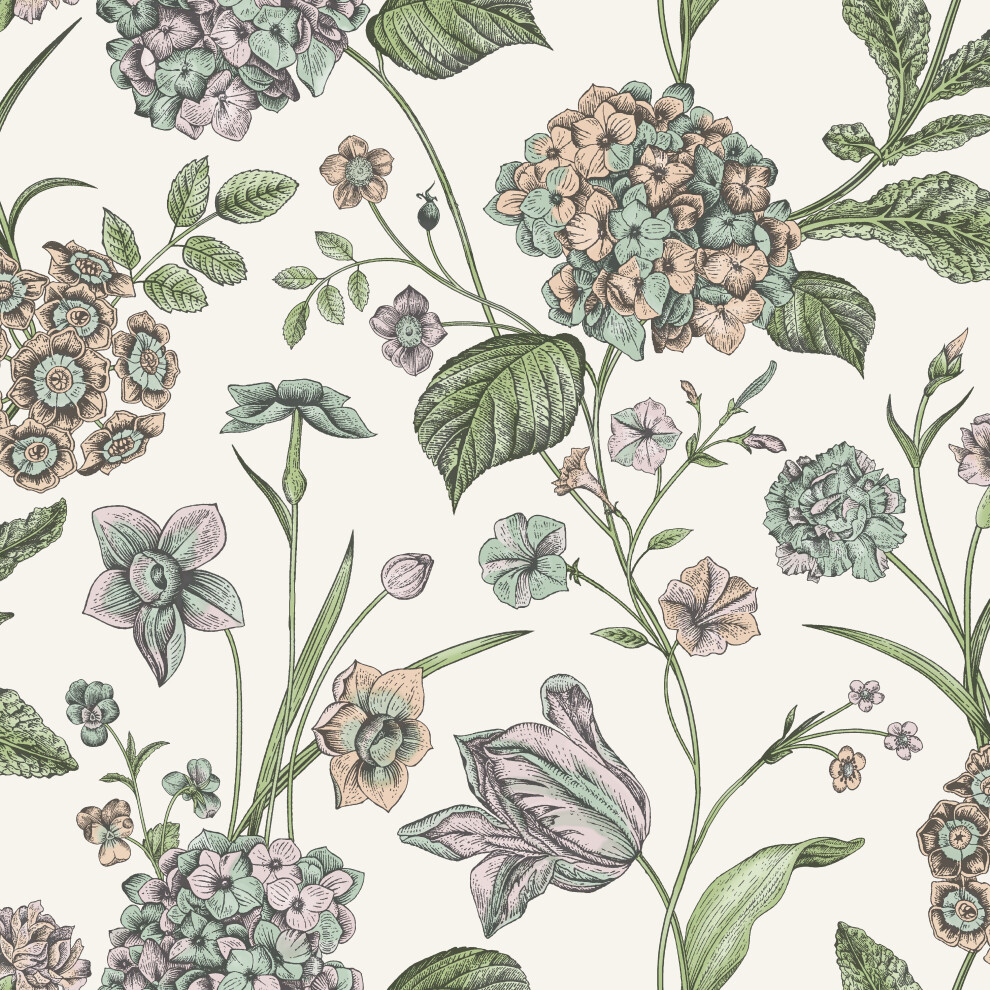 (Full Roll) Hydrangea Garden Flowers Floral Wallpaper Roll - Image 2