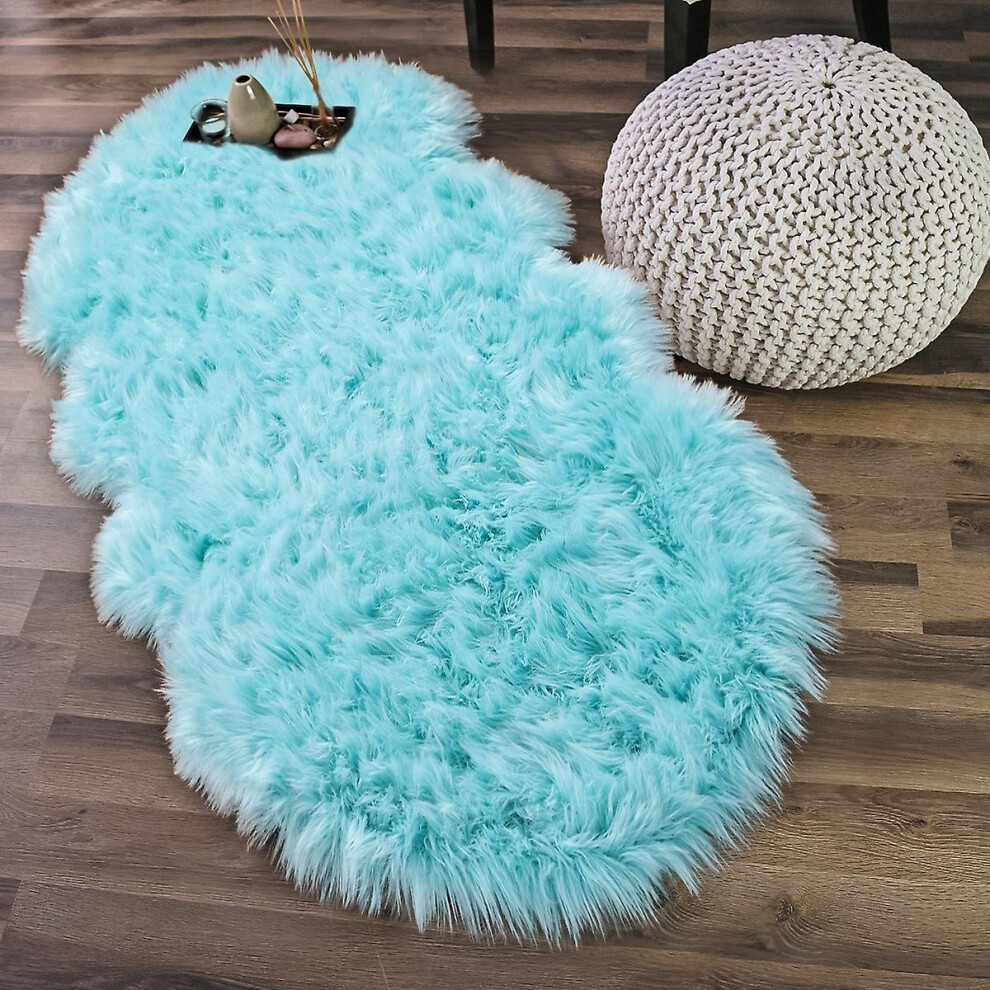 (Sky blue, United States) Noahas Plush Soft Sheepskin Bedroom Carpet 80x160cm Faux Sheepskin Area Rugs Silky Long Wool Carpet For Living Room Home Dec-image-OPC-PFMH27J-NEW