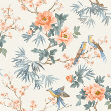 (FULL ROLL) Amie Jardin Chinoiserie Off White Wallpaper Roll