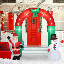 8FT Christmas Arch Inflatable w/ Santa & Snowman & LED Lights Outdoor Decor