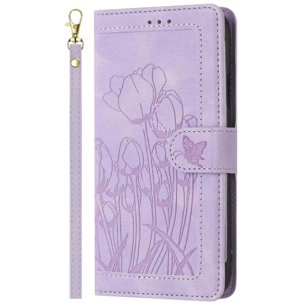 ( Violet) Wallet Case For Samsung Galaxy A15 Wrist Strap Tulip Embossed Flip Case Magnetic Closure Pu Leather Kickstand Light 764762830960