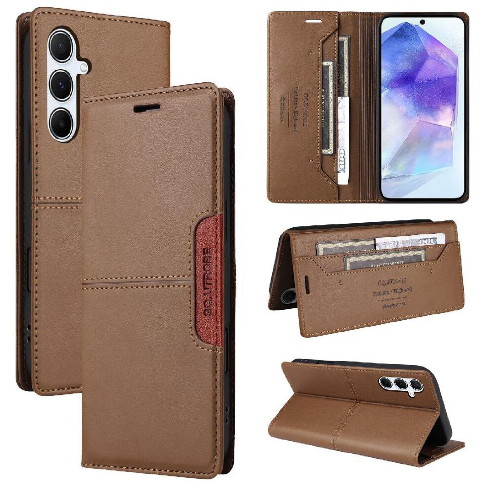 (Brown) Flip Case For Samsung Galaxy A55 5G Wallet Shockproof Flip Cover Rfid Blocking Brown 764762832124