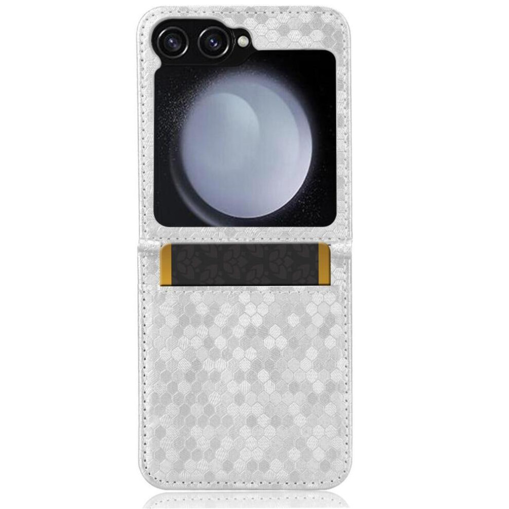(Silver) Case for Samsung Galaxy Z Flip 6 Geometric Pattern Magnetic Clasp Leather Wallet Cover