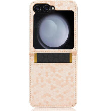 (Gold) Case for Samsung Galaxy Z Flip 6 Geometric Pattern Magnetic Clasp Leather Wallet Cover