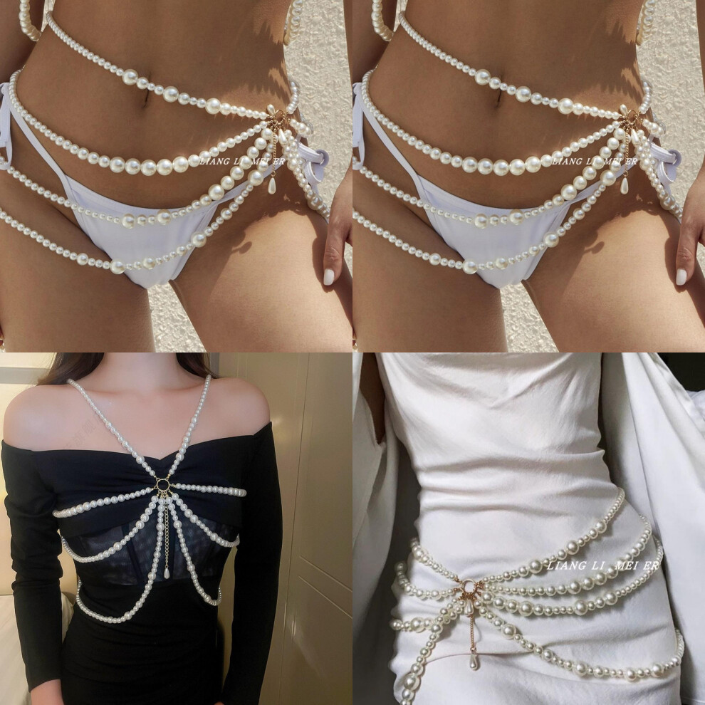 Alluring Faux Pearl Embellished Body Chain With Unique Cascading Tassels For Nightclub Wear-image-OPC-PFMH89W-NEW