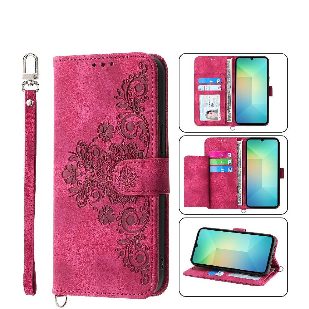 (Red) Flip Case For Samsung Galaxy A06 Embossed Wristband Multiple Credit Card Slots Shockproof Red 764762834661