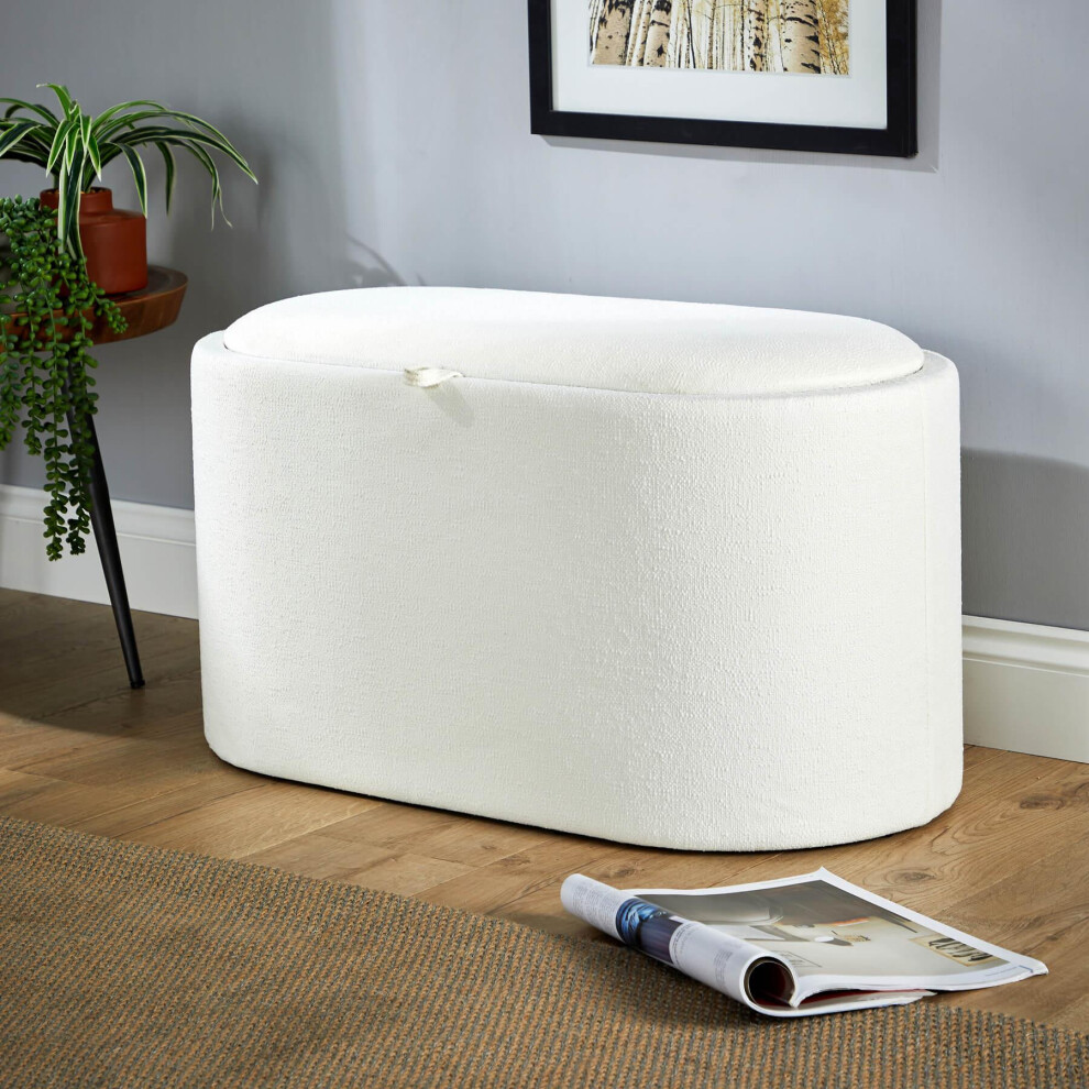 (White) Home Source Merida Boucle Reversible Table Top Tray Lid Storage Ottoman