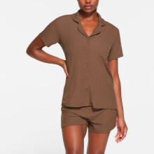 (Chocolate, S) Skims Womens Modal Nightwear Short Sleeve Tops Shorts Pajama Set Casual Loungewear Sleepwear Outfit